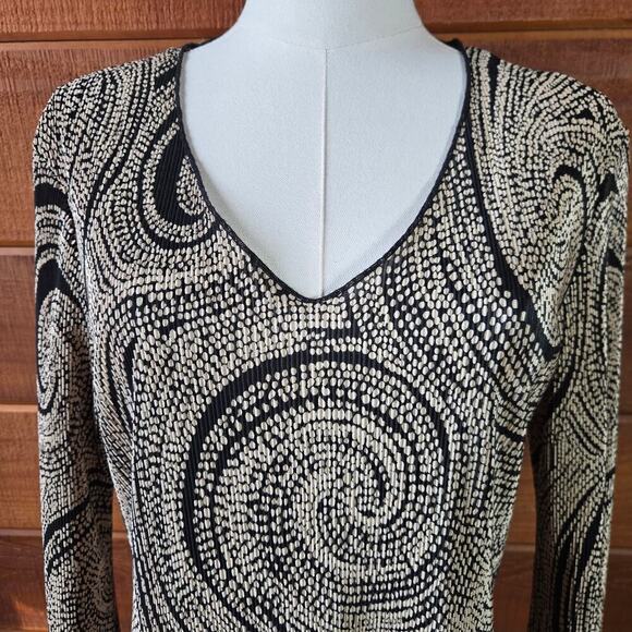 Connected Apparel Women's Long-Sleeve Tunic Top Swirl Print 12 Black & Beige - Picture 2 of 11